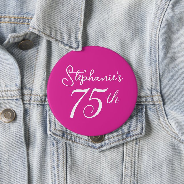 Pink Monogram 75th Birthday Party 10 Cm Round Badge (In Situ)