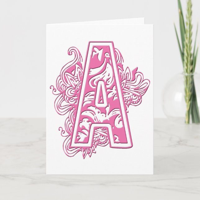 PINK MONOGRAM A NOTE CARD (Front)