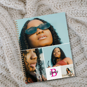Pink Monogram Add Your Own Custom 4 Photo Collage Planner