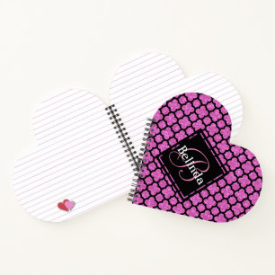 Pink Monogram and Glitter Quatrefoil Design Notebook