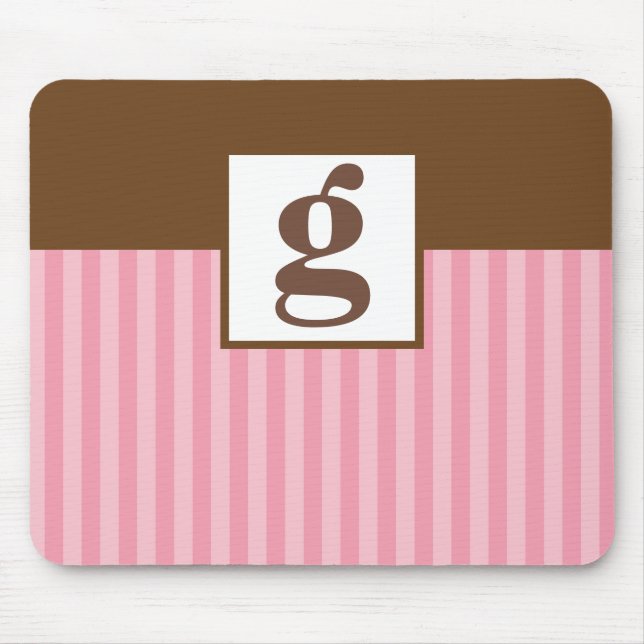 Pink Monogram and Stripes Mouse Pad (Front)
