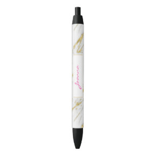 Pink Monogram And White Marble Stone Black Ink Pen
