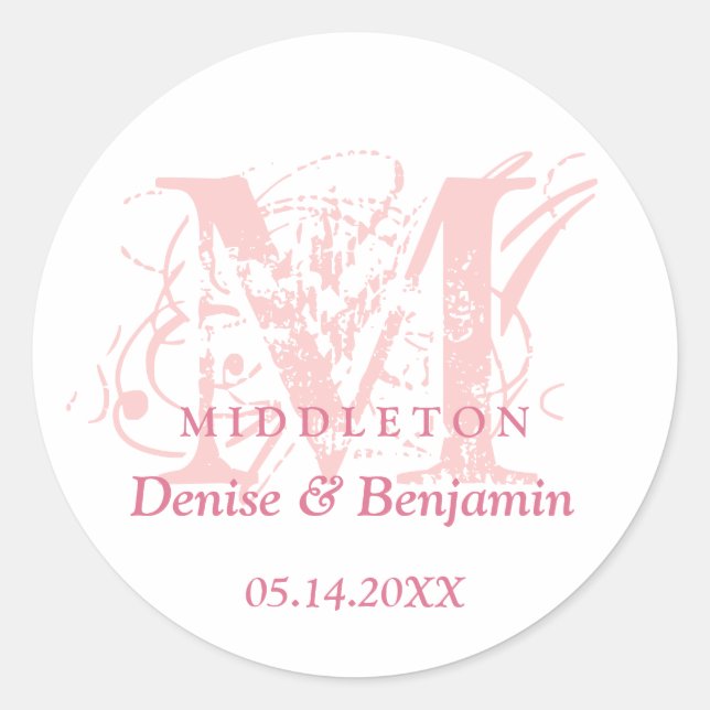 Pink monogram antique chic label wedding favour (Front)