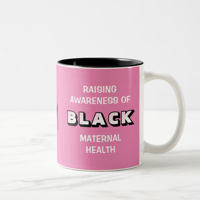 Pink Monogram Black Maternal Health Awareness Two-Tone Coffee Mug (Right)