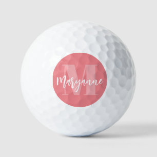 Pink Monogram Bold Initial Modern Personalised Golf Balls