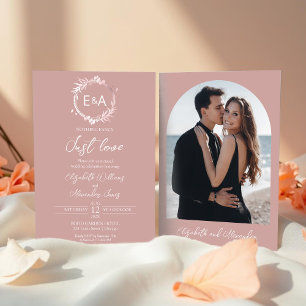 Pink Monogram Calligraphy Photo Wedding Invitation