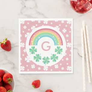 Pink Monogram Clover & Rainbow Lucky One  Napkin