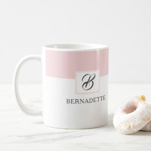 Pink Monogram Coffee Mug   Feminine Elegant White