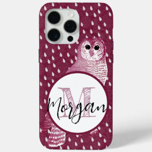 Pink Monogram Damask Owl Personalised  iPhone 15 Pro Max Case