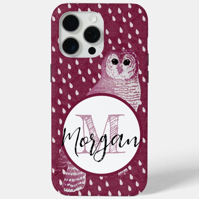 Pink Monogram Damask Owl Personalised  Case-Mate iPhone Case (Back)