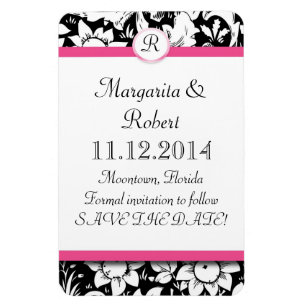 pink monogram damask save the date magnets