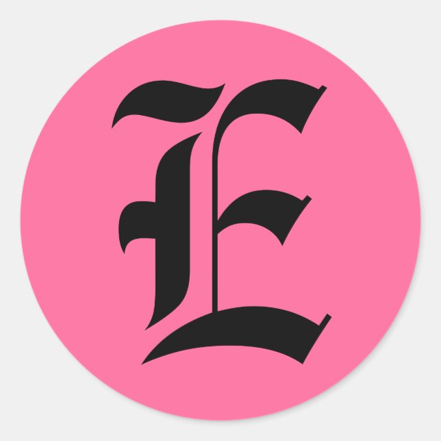 Pink Monogram E Classic Round Sticker (Front)