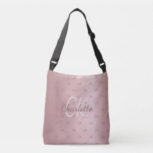 Pink monogram elegant modern script  crossbody bag