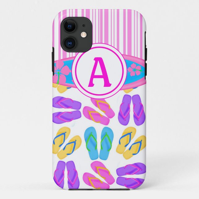 Pink Monogram Flip Flops Surfboard iPhone 5 Case (Back)