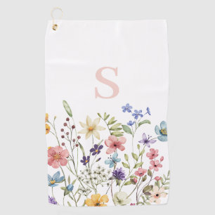 Pink Monogram Floral Botanical  Golf Towel