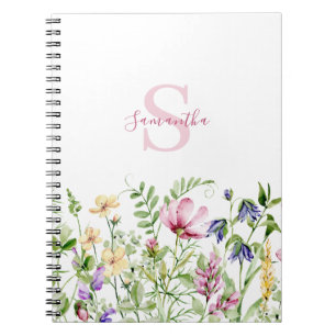 Pink Monogram Floral Botanical  Notebook