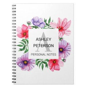 Pink Monogram floral girly cute personalised Notebook