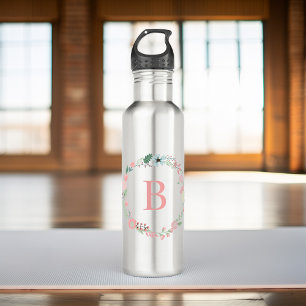 Pink Monogram Floral Wreath 710 Ml Water Bottle
