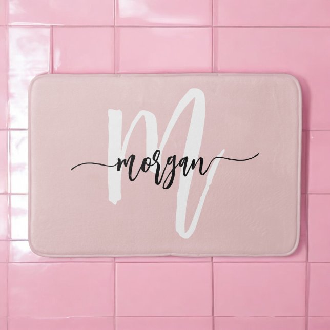 Pink Monogram Girl's Dorm Room Bath Mat (Creator Uploaded)