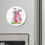 Pink Monogram Golf Bag Magnet<br><div class="desc">This cute monogram golf bag magnet features a stylish pink watercolor golf bag filled with clubs, with a touch of green grass at the bottom. The design includes a simple serif font initial monogram printed directly on the bag, blending seamlessly into the look. The monogram is shown in a dark...</div>