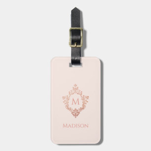 Pink Monogram in Crest Rose Gold Elegant Vintage Luggage Tag