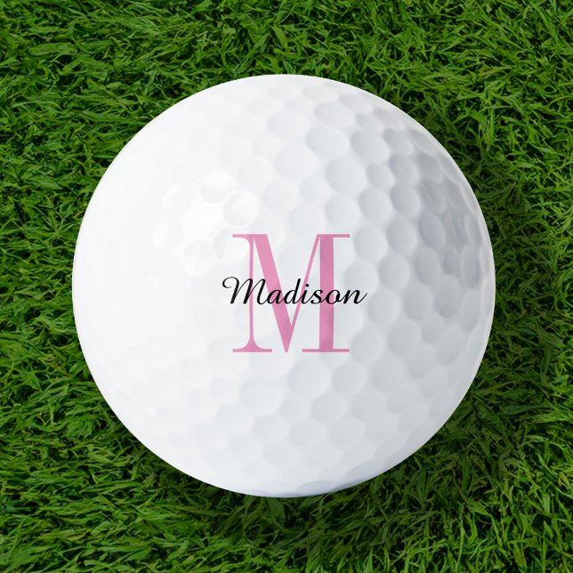 Pink Monogram Initial and Name Personalised Golf Balls (Creator Uploaded)