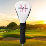 Pink Monogram Initial and Name Personalised Golf Head Cover<br><div class="desc">Custom printed golf head cover personalised with your name and monogram initial or other custom text. Use the design tools to choose any background colour,  edit fonts and colours or upload your own photos to create a unique one of a kind gift for your favourite golfer.</div>