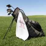 Pink Monogram Initial and Name Personalised Golf Towel<br><div class="desc">Custom printed golf towel personalised with your name and monogram initial or other custom text. Use the design tools to choose any background colour,  edit fonts and colours or upload your own photos to create a unique one of a kind gift for your favourite golfer.</div>