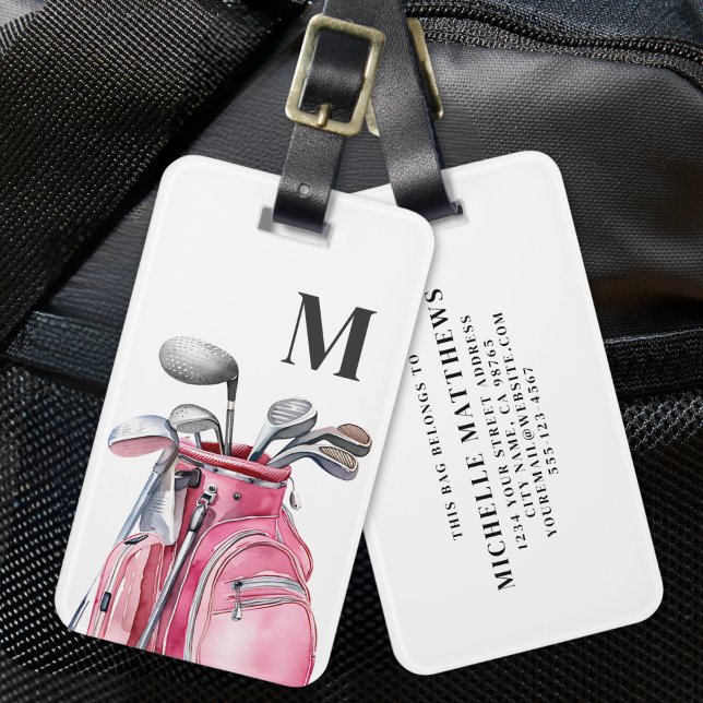 Pink Monogram Initial Golf Luggage Tag (Pink Monogram Initial Golf Luggage Tag)