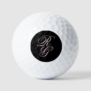 Pink Monogram Initials Script Black Golf Balls