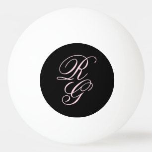 Pink Monogram Initials Script Chic Black Ping Pong Ball