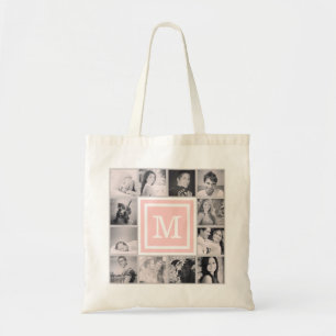 Pink Monogram Instagram Photo Collage Tote Bag