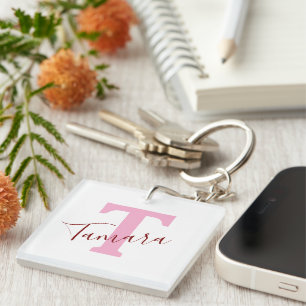 Pink Monogram Keychain   Custom Name