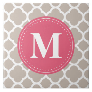 Pink Monogram Linen Grey Quatrefoil Pattern Ceramic Tile