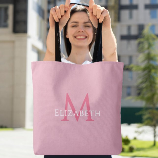 Pink Monogram Modern Name Initial Tote (Pink Monogram Modern Name Initial Tote)