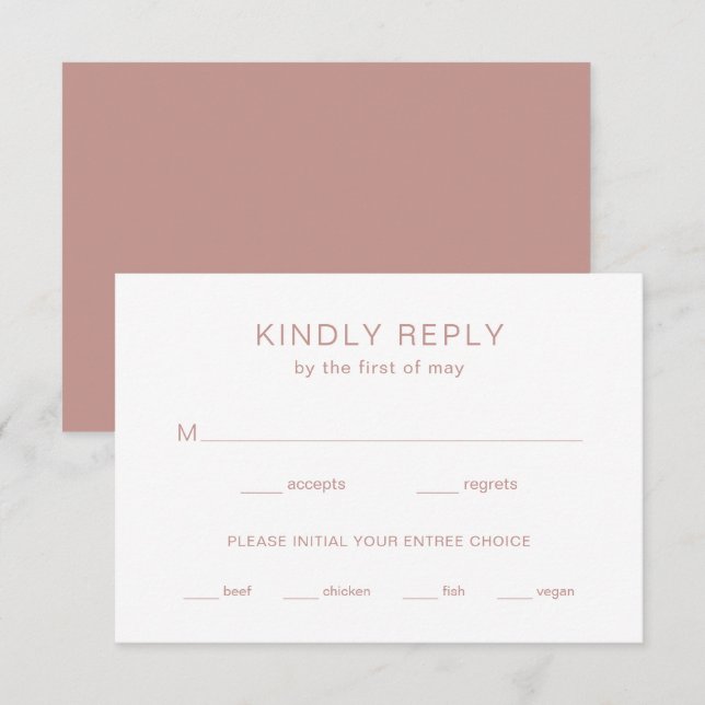 Pink Monogram Modern Wedding RSVP Card (Front/Back)