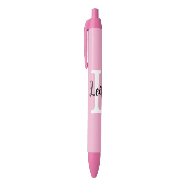 Pink Monogram Name Script Personalised Design Black Ink Pen (Top (Vertical))