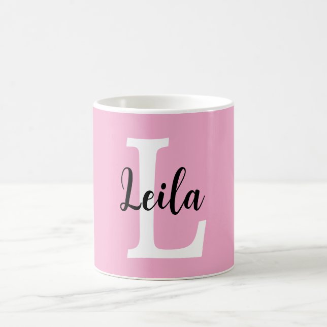 Pink Monogram Name Script Personalised Design Coffee Mug (Center)