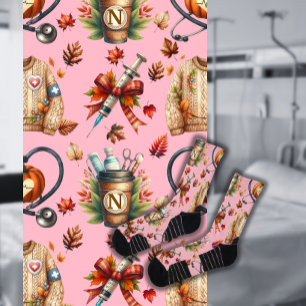 Pink Monogram Nurse Essentials Crew Socks