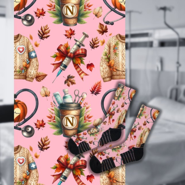 Pink Monogram Nurse Essentials Crew Socks (Creator Uploaded)