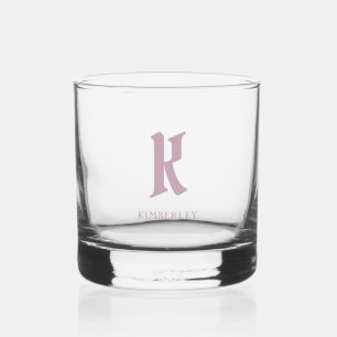 Pink Monogram, old style letter typography Whiskey Glass