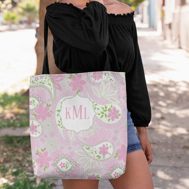 Pink Monogram Paisley Chic Custom Tote Bag (Creator Uploaded)