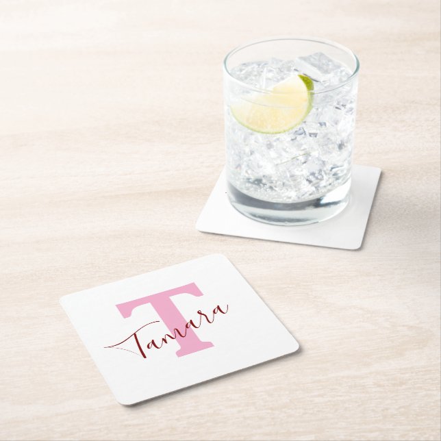 Pink Monogram Paper Coaster | Custom Name (Insitu)