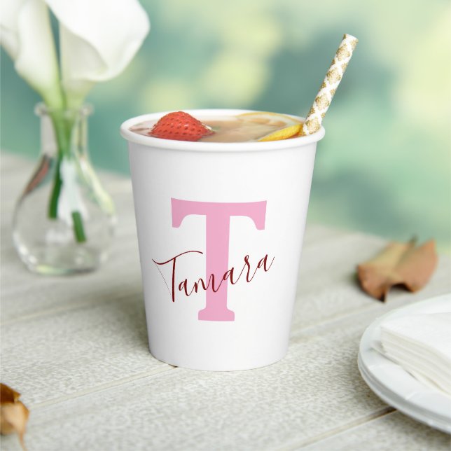 Pink Monogram Paper Cups | Custom Name (Insitu)