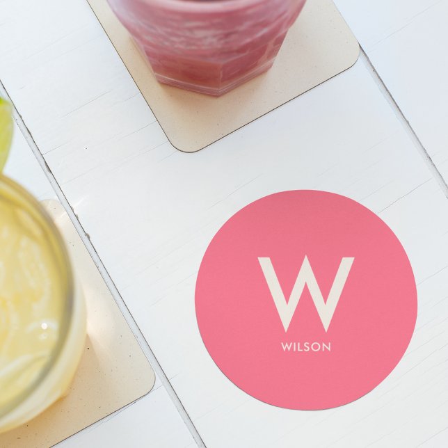 Pink Monogram Personal Party Round Paper Coaster (Creator Uploaded)