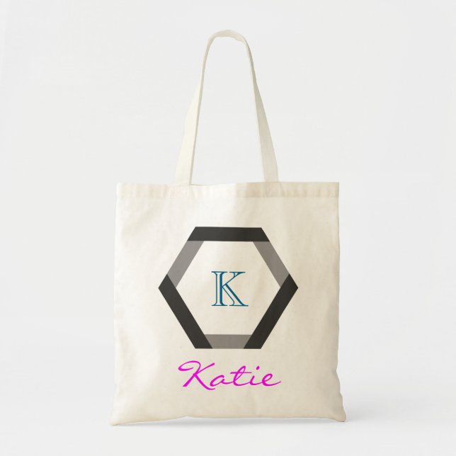 Pink Monogram Personalised Hexagon Geometry Tote Bag (Front)