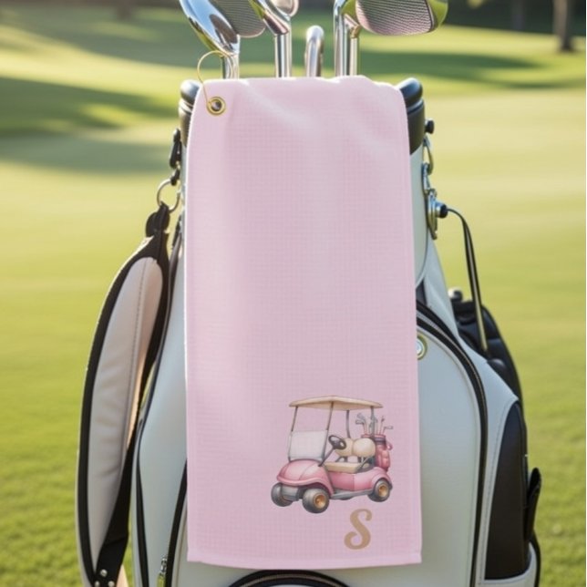 Pink Monogram Personalized Design Custom Gift Golf Towel (Creator Uploaded)