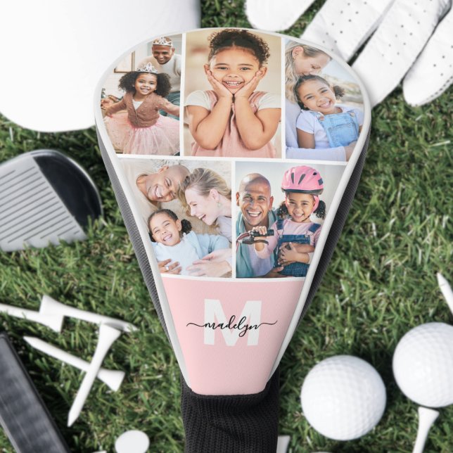 Pink Monogram Photo Collage Golf Head Cover (Photo Collage Pink Monogram Picture Golf Head Cover)