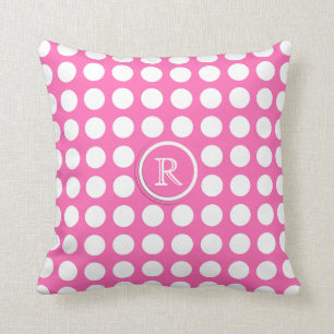 Pink Monogram Polka Dot Throw Pillow