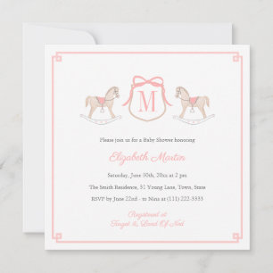 Pink Monogram Rocking Horse Baby Girl Shower Invitation